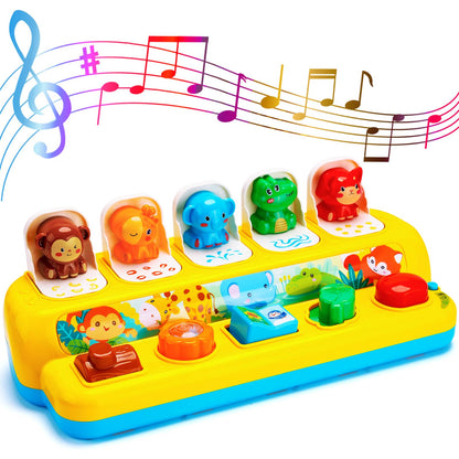 Interactive Pop up Animal Toys with Music & Light, Montessori Cause and Effect Toys for 1 Year Old Boy Girl Early Learning Musical Baby Toy 9-12-18 Months STEM Toddler Toy Age 1-2 Gift for Infant