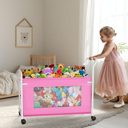 KEEGH Extra Large Toy Box for Kids with 360° Rotating Wheels, Heavy Duty Toy Chest for Boys and Girls, Toy Storage Organizer for Kids, Toy Bins for Living Room, Nursery, Bedroom (Pink)