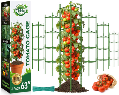 Halatool 63 Inch Tall Tomato Cages for Garden, 6 Pack Adjustable Tomato Cage, Garden Stakes Tomato Trellis for Pots, Tomato Plant Support for Raised Garden Bed &Vegetables Flowers