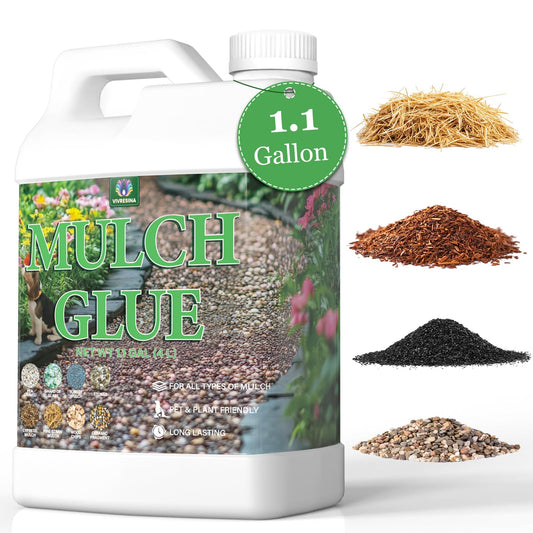 Mulch Glue for Landscaping 1.1Gallon, Rock Glue Pea Gravel Stones Binder, Long-Lasting Strong Safe Bond Lock Rubber Mulch for Cypress, Lawn, Patio, Garden