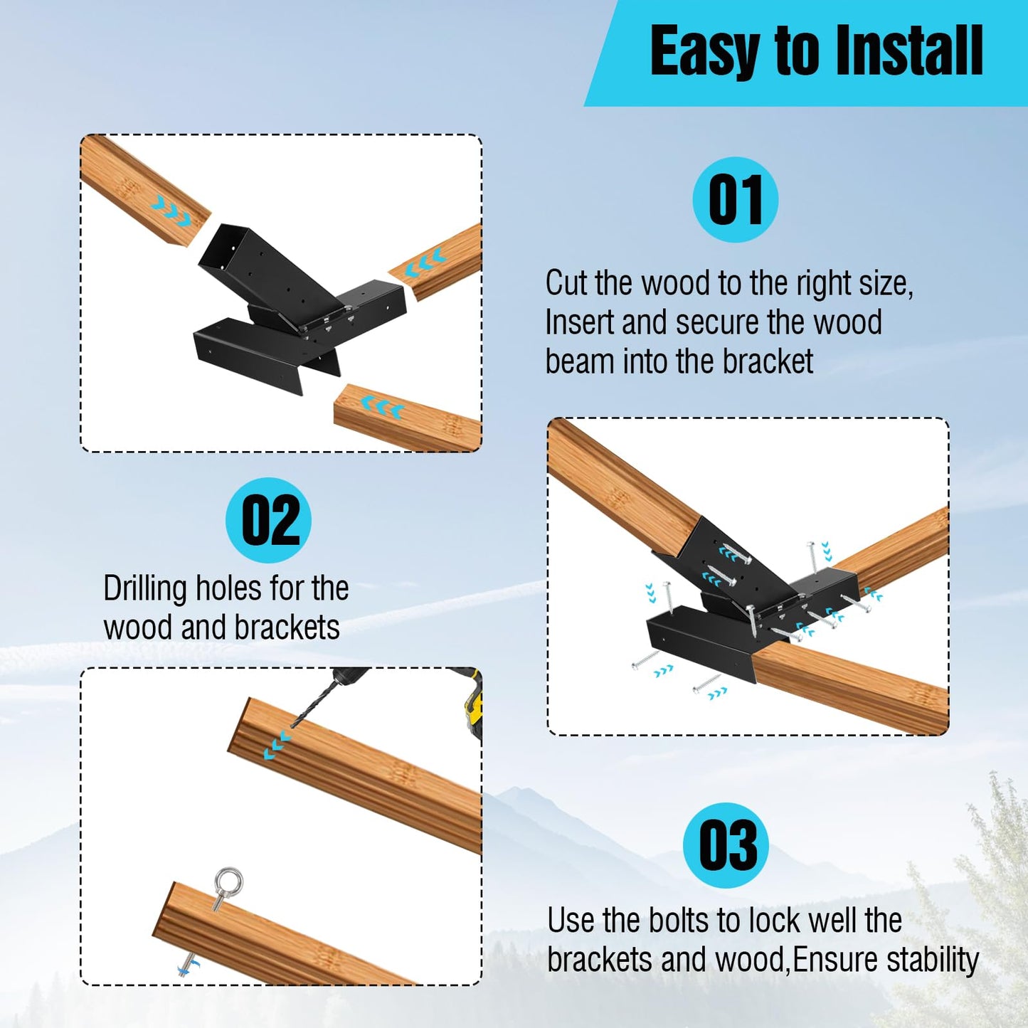 TOPTGO Hammock Stand Bracket, Heavy Duty DIY Hammock Bracket Kits Fit for 4" x 4" (Actual 3.5" x 3.5") Lumber /Wood Posts, 500 LBS Capacity, Black Powder Coated-2PACK