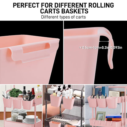 LEZIOA 5 Pack Hanging Cup Holders, Multipurpose Rolling Cart Accessories Utility Cart Accessories For Art Craft Supplies, Space Saving Hanging Storage Basket Pencil Holder Makeup Organizers (Pink)