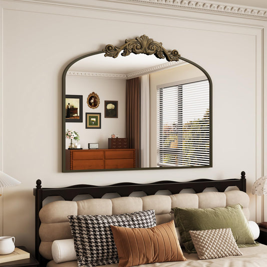 Furnbar Vintage Wall Mirror, 30"x36" Arched Mirror for Vanity, Antique Decorative Mirrors with Carved Metal Frame for Bedroom, Living Room, Entryway, Fireplace, Hallway, Bronze