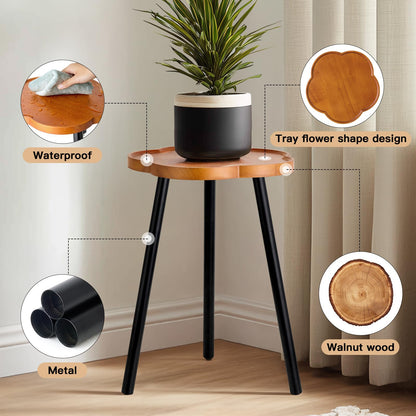 KINNARY Plant Stand Indoor, Wood Plant Table Plant Holder with Raised Design,Heavy Duty Metal Flower Pot Stand, Mid Century Modern Home Decor Small Side End Table（Clr.2-Flower 20" H）