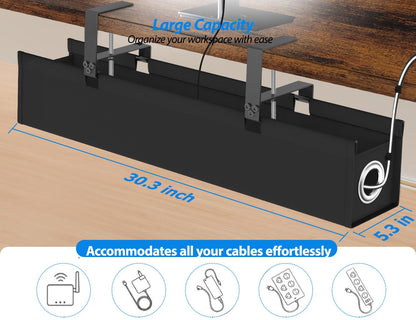 Large Under Desk Cable Management Tray No Drill, Suolaao 30" Cord Organizer with Oxford Fabric, Clamp Mount, Holds 30 lbs, Large Cable Rack for Gaming & Home Office Standing Desk