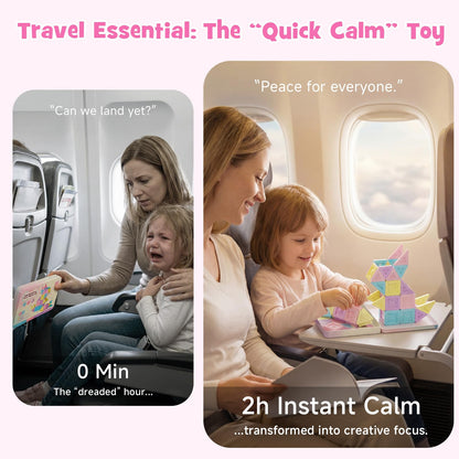 burgkidz Mini Magnetic Tiles Girls Travel Toy- 40 PCS Macaron Magnet Blocks with Pink Tin Box - 120 Mins Quiet Play for Airplane Car Essentials, Present for Girls Ages 3-8 Year Old