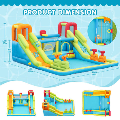 Inflatable Bounce House for Kids, Water Bounce House with Double Slides Indoor Outdoor, Bounce House Water Slide with Air Blower for Park Backyard Party Birthday (with 750W Blower)