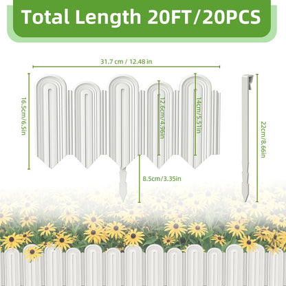 Vashly 20ft Landscape Edging No-Dig, 5.9 Inch Tall Garden Border, Flexible with 20 Stakes, 20 Pack for Flower Beds Lawn Yard Pathway(20, White)