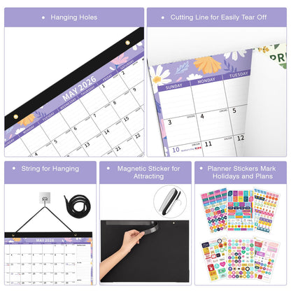 Ospelelf 2026-2027 Calendar Magnetic Desk Wall Desktop Monthly Planner from January 2026 - June 2027 Large To Do Pad with Plastic Cover for Office 17" X 12" Ditsy Floral