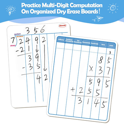 Dry Erase Long Division White Board,9 x 12 Multi-Digit Computation Double-Sided Dry Erase Board,Math Manipulatives Whiteboard for Students,Classroom and Home,Small White Board(Division)