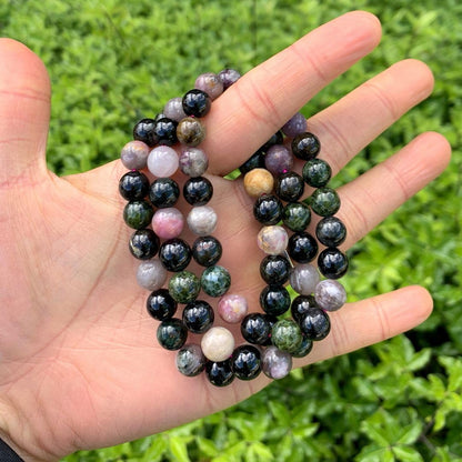 Adabele Real Natural Multi Colors Tourmaline Gemstone Beaded Bracelet 7.5 inch Stretch Chakra Healing Crystal Stone Jewelry Women Mom Gift (Unisex) GB8-B51