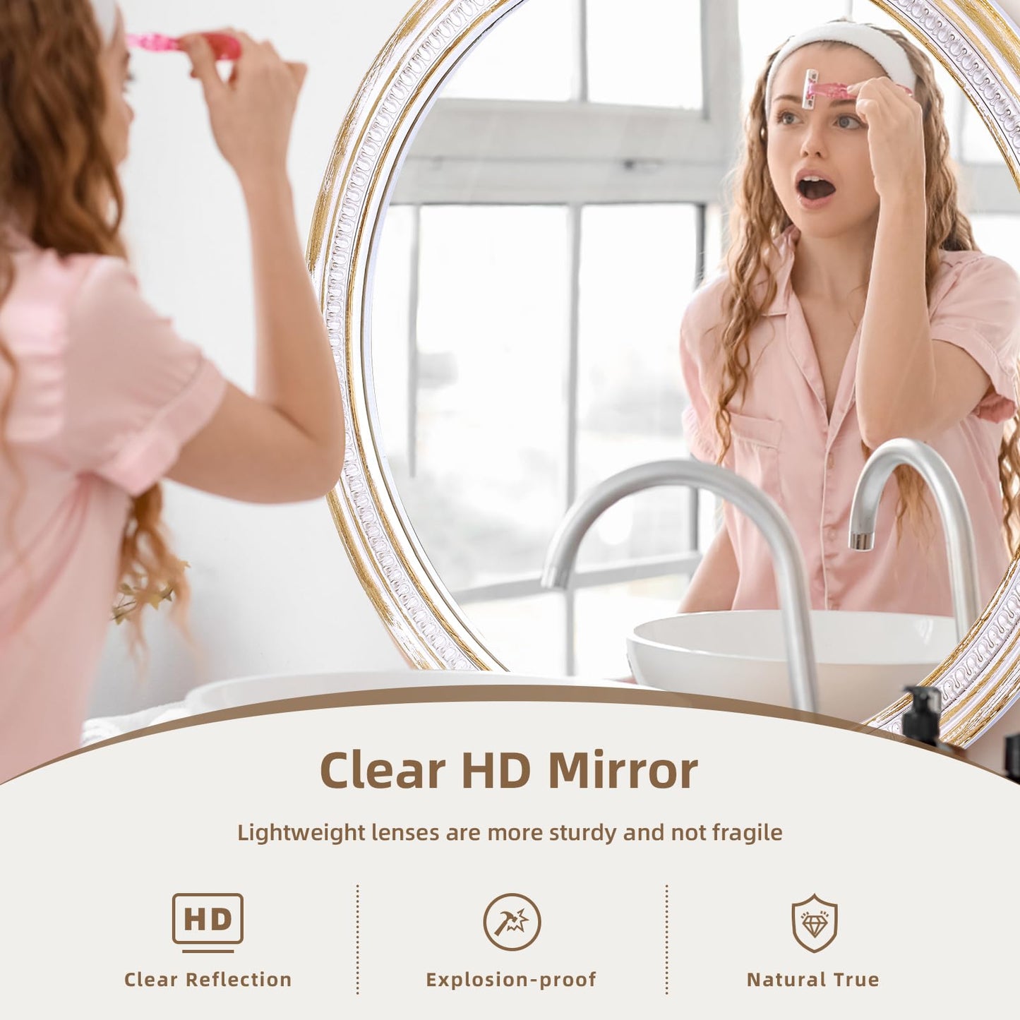 HOITUZYUS Farmhouse Round Wood Mirror 30 Inch, Rustic Boho Circle Decorative Mirrors for Bathroom, Living Room, Entryway, Bedroom, Hallway