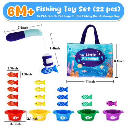 Fish Montessori Toys Gift for Baby 1 year Old 12-18 Months, 22 pcs Fishing Sorting Toy 1 2 Year Kids with Stacking Cups, Boy One Year Old Girls Easter Birthday Gift Toddler Toys for Aged 1 2