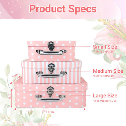 Dloulqz Paperboard Suitcases Set of 3 Decorative Storage Boxes with Lids,Mini Suitcase,Cute Storage Gift Boxes for Barbie Doll,Toys,Photos,Hat,Christmas New Year,Wedding Birthday Party Home Decoration
