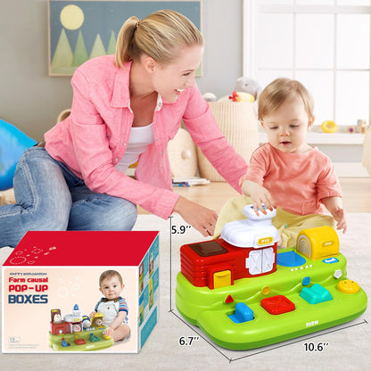 Vunrahsg Interactive Pop Farm Animal Up Toys with Music Sounds Montessori Cause and Effect for 1-3 Baby Boy Girl Early Educational Musical Baby Infant STEM Gift 12-18 Months Babies Birthday