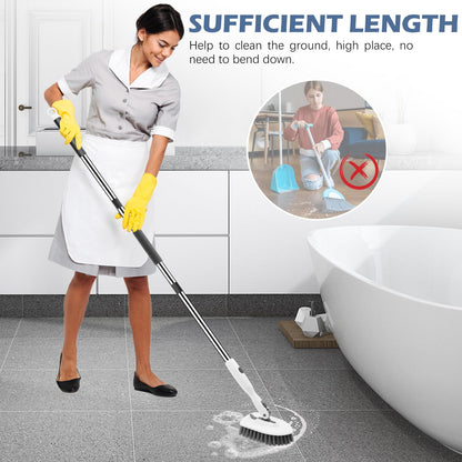 SetSail Floor Scrub Brush, 3-in-1 Tile Tub Floor Scrubber with 52-inch Adjustable Long Handle Shower Cleaner Brush and 4 Detachable Replacement Brush Heads for Cleaning Bathroom Tub Tile, White Grey