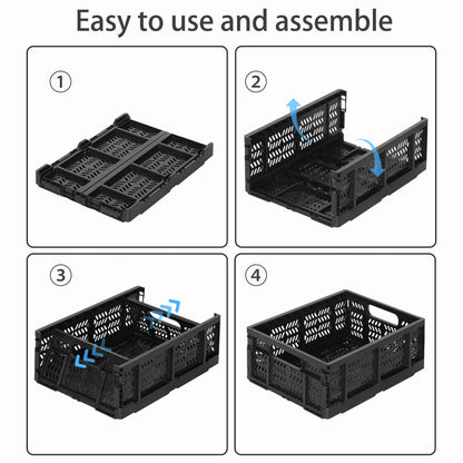 Senhoglb 4-Pack Collapsible Crate for Storage, 19L Folding Crate Plastic for Organizing Groceries Fruit with Handle, Collapsible Milk Crates for Home Office School Trunk, Black