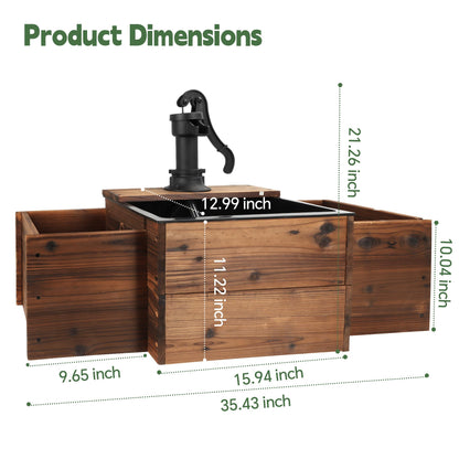 OIPRTGFJ Outdoor Water Fountain,Floor Wooden Rectangular Pump Old-Fashioned Fountain with Flower Box,Electric Decorative Hand Pump, Outdoor Water Feature for Garden Patio Backyard