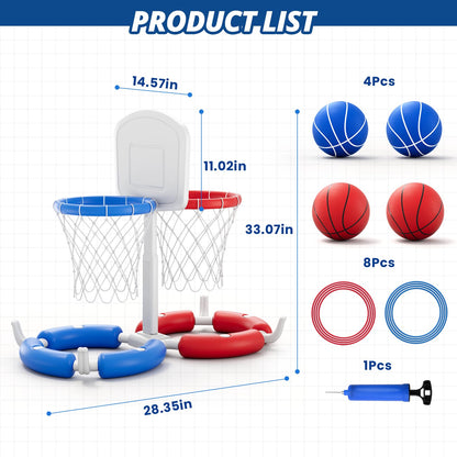 HYES Double Pool Basketball Hoop with Backboard, 2-in-1 Floating Pool Toys Ring Toss Game, 2 Player Games Summer Outdoor Water Toys Gifts for Kids Ages 4-8 8-12 & Adults, Family Swimming Pool Party