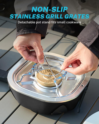 Gonex Propane Camping Stove, Portable Folding Camp Stove 20,000 BTUs AeroFlame 2 Burner with Precision Flame Control & Removable Pot Stands for Camping, Hiking, Patio, BBQ(Black)