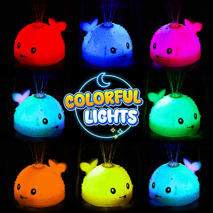 Gigilli Baby Bath Toys, Magnetic Rechargeable Bath Toys for Kids Ages 1-3, Toddler Bathtub Pool Water Table Toys Sprinkler, 1 Year Old Boy Girl Gifts, Light Up Whale Bath Toy for Babies 6-12-18 Months