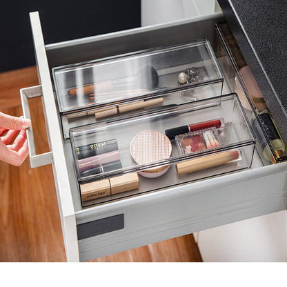 AIYoo Transparent Flatware Tray Kitchen Drawer Organizer With Lid - Plastic Kitchen Cutlery Tray and Utensil Silverware Storage Container with Cover - Dinnerware Holder for Spoons Forks Knives