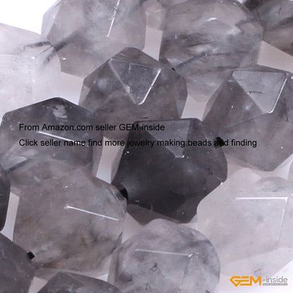 GEM-Inside Grey Cloudy Quartz Gemstone Loose Beads Natural 10mm Faceted Cambay Stone Power for Jewelry Making 15"