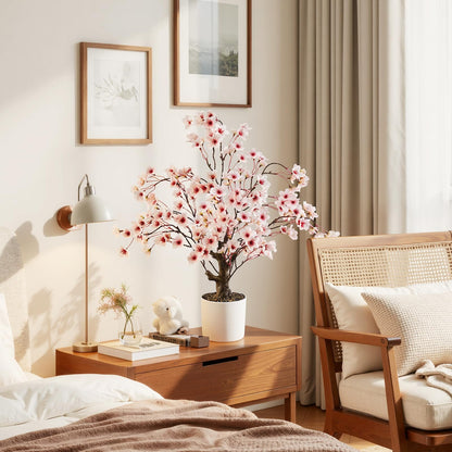 Caxchiling Cherry Bloosom Tree 2FT, Small Tabletop Tree with Vase Pot, Artificial Pink Flower Blossom Plants for Centerpiece, Home Office Desk Decor for Spring, Living Room Bedroom Wedding Party Decor