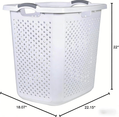 Plastic Laundry Hamper – 2.5 Bushel Large Capacity Basket with Handles, Sturdy White Clothes Hamper for Bedroom, Bathroom & Dorm