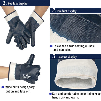 Blue Oil Gloves for Men,Large Oil Resistant Gloves for Fuel Haulers & Truck Drivers,Nitrile Coated Work Gloves 6 Pairs Bulk Pack