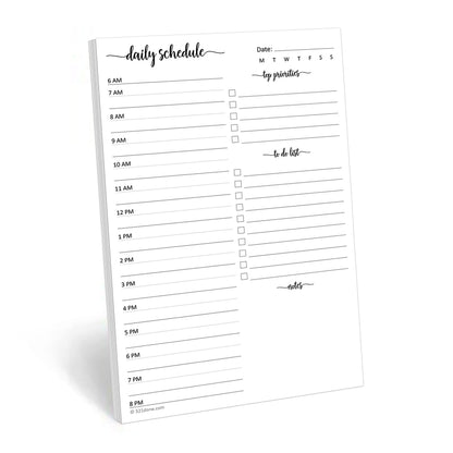 321Done Daily Schedule Planning Notepad - 50 Sheets (5.5x8.5) – Hourly Appointment Daily Planner To Do Checklist Tear-Off Note Pad - Made in USA - Simple Script Half-Letter Small Size