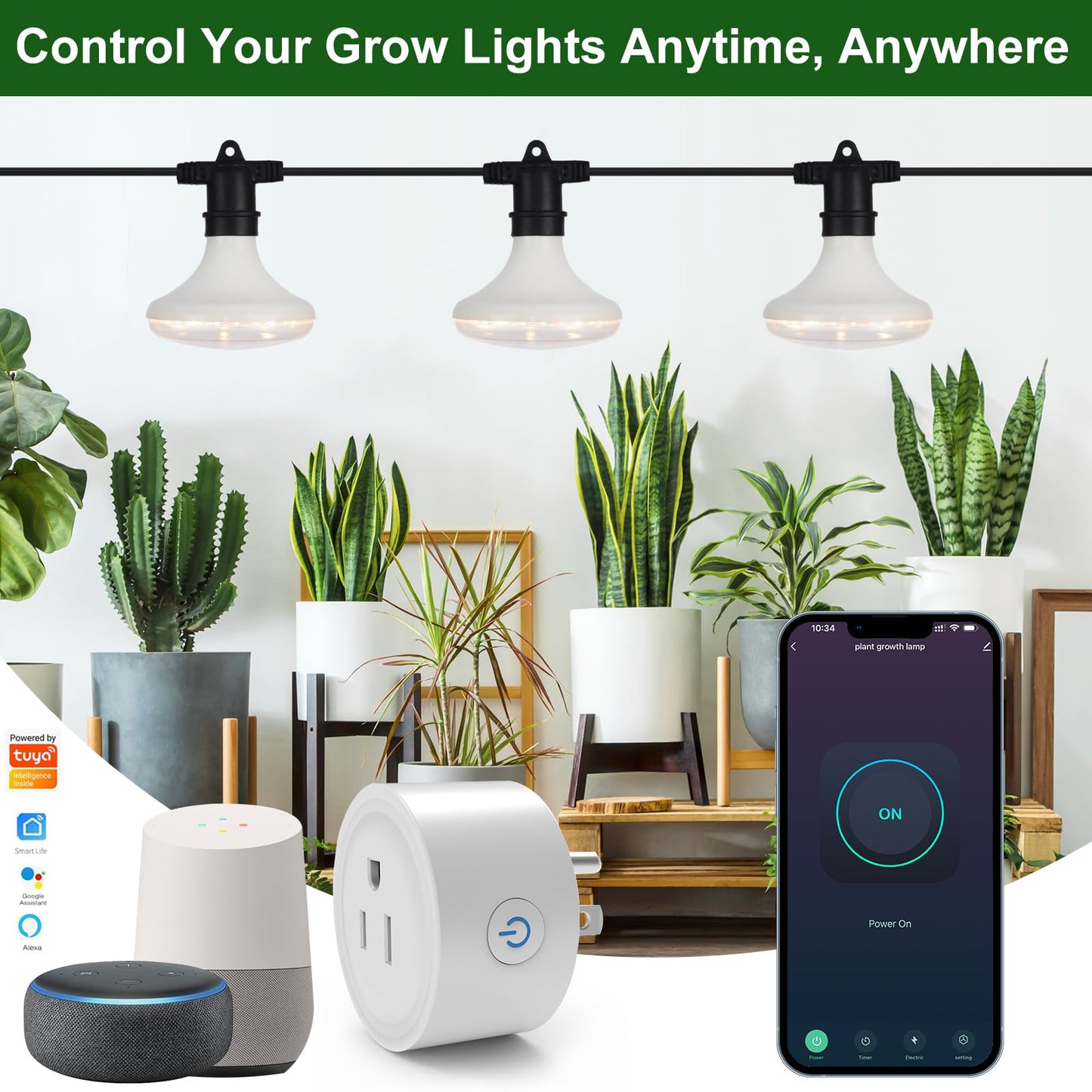 DingChen Outdoor Grow Lights Waterproof, Full Spectrum String Grow Light with 22FT Light String Cord for Seedling, Veg, Flower in Greenhouse, Garden, Backyard, Farm (6 Lights, with Smart Plug)