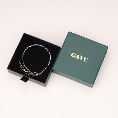 GAVU Crystal Jewelry, Stainless Steel Hematite Stone Beaded Bracelet for Men, 18K Gold-Plated Bracelet for Men