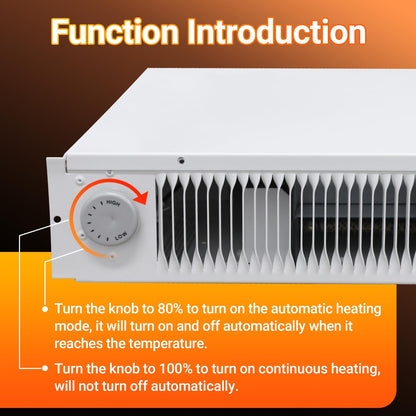 Model 112 Electric kickspace heater with built-in thermostat, 1500W toe kick heater, suitable for cabinet, vanity, and stairwell kick spaces, white