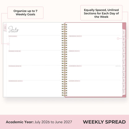 Blue Sky Rachel Parcell 2026-2027 Weekly and Monthly Academic Year Planner Calendar, July 2026 - June 2027, 8.5" x 11", Flexible Cover, Wirebound, Laminated Tabs, Storage Pocket, Includes Stickers, Peony