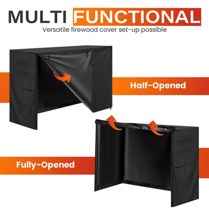 4ft Waterproof Firewood Rack Cover - Heavy Duty Black 600D Oxford Fabric - Indoor Or Outdoor Firewood Log Cover with Zipper & Adhesive Closing Strips - Rack NOT Included - Black