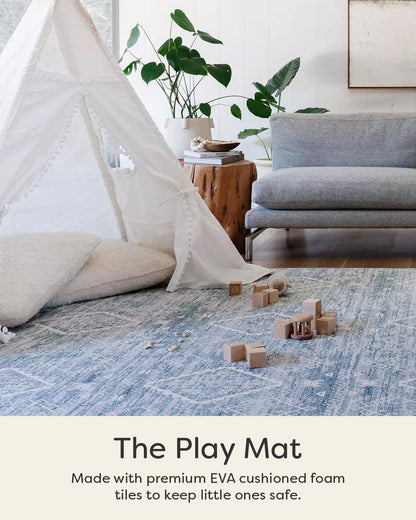 House of Noa Play Mat – 4x8 Indigo Ula – Set of 8 Tiles – Cushioned EVA Foam Play Mat for Floor, Soft Interlocking Mats for Hard Floors