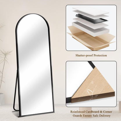 TRUNBACK 56"x18" Full Length Mirror with Stand, Shatterproof Arched Floor Mirror, Aluminum Alloy Thin Frame - Freestanding/Leaning/Wall Mount for Bedroom, Living Room & Entryway (Black)