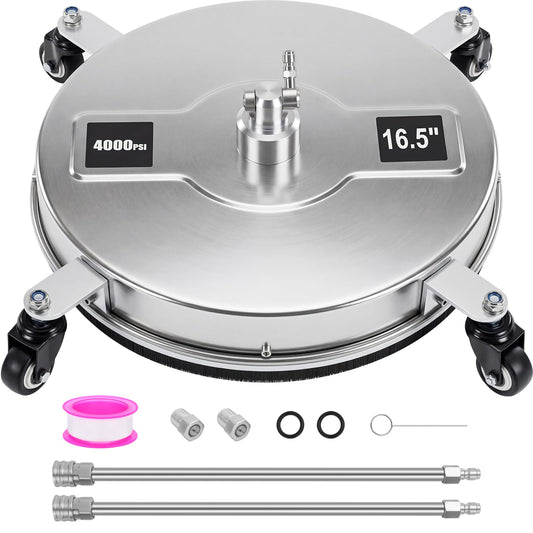 Dalmbox 16.5" Pressure Washer Surface Cleaner, 4-Wheel Stainless Steel Rotary Attachment, 1/4” Quick Connect, 4000 PSI Cleaner for Patio, Driveway, Concrete & Sidewalk Power Washer Attachment