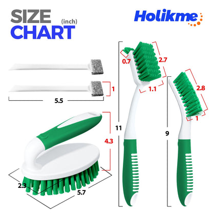 Holikme Cleaning Brush Set for Household Use, Scrub Brush, Kitchen Brush, Tile Lines Brush for Bathroom, Floor, Tub, Shower and Kitchen Surface (Green)