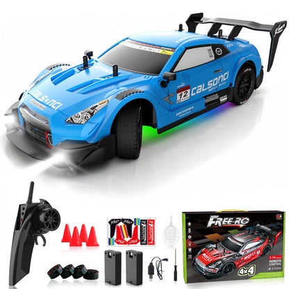 LFOLUSU Remote Control Car RC Drift Car 1:16 Scale 4WD RC Vehicle with LED Lights 2.4GHz 30km/h RTR High Speed Racing Sport Toy for Adults Boys Girls Kids Gift 2Pcs Rechargeable Battery