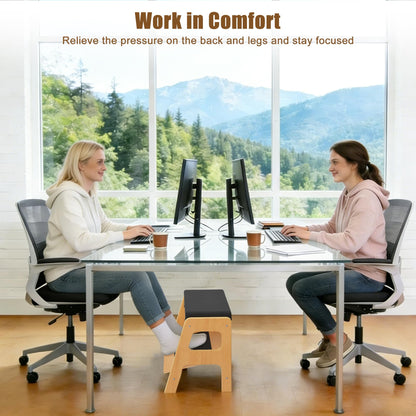 WWMFS Adjustable Wooden Foot Rest, Double Step Footstool with 3 Height Levels, Cushioned Top & Non-Slip Base, Ergonomic Under Desk Leg Rest for Office Home