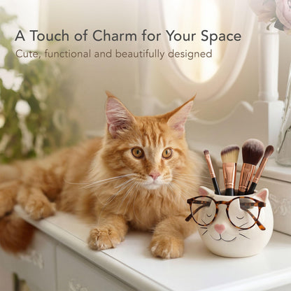 Luvberries White Cat Eyewear Holder, Multi-Purpose Accessories for Makeup and Stationery, Compact and Cute