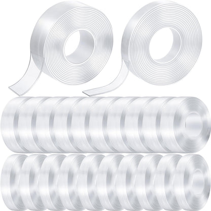 Thenshop 20 Rolls Double Sided Tape Heavy Duty 0.59 in + 1.18 in Total 98.5 ft Two Sided Adhesive Tape Transparent DIY Nano Tape for Wall Carpet Photo Car Posters Party Decoration
