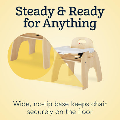 Foundations Easy Serve Low Wood Feeding Chairs Multipack, Adjustable Harness, Removable Dishwasher Safe Tray, No-Tip Base, Stackable Toddler Chairs, 2 Pack, 13 inch