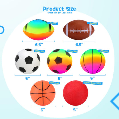 PlayZap 7-Piece Soft Ball Set for Toddlers & Kids - Includes 5” Playground Balls, Soccer, Football & Basketball - Great for Home, Yard, Pool, Classroom & Park for Boys & Girls Easter Gifts