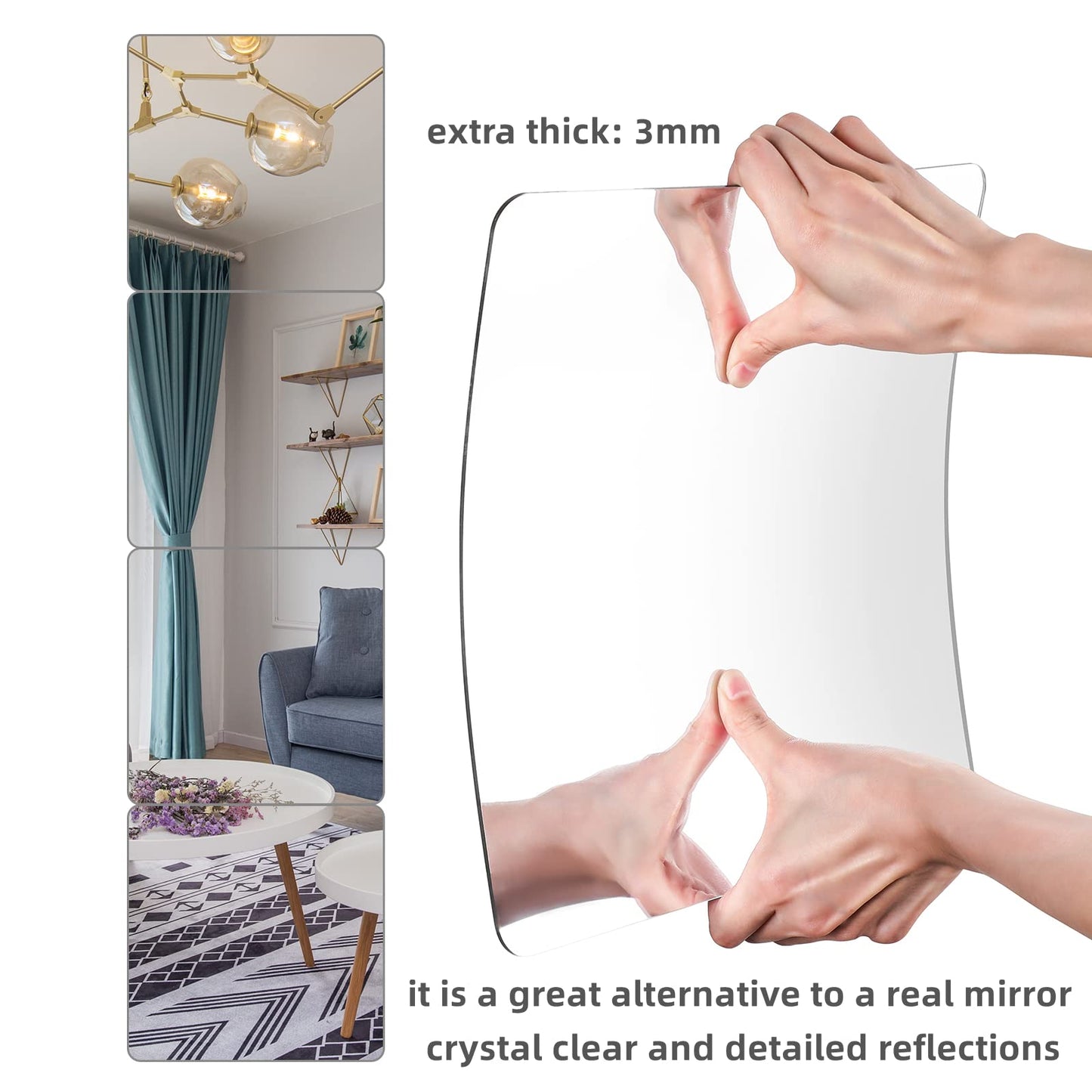 JEOYOO Full Length Mirror Unbreakable Gym Mirrors for Home Gym, 12"X12"X0.12", 4 Pcs, Plexiglass Locker Tiles, Body Workout Wall Mirror for Bedroom, Gift Idea, Over The Door Wall-Mounted Sticker