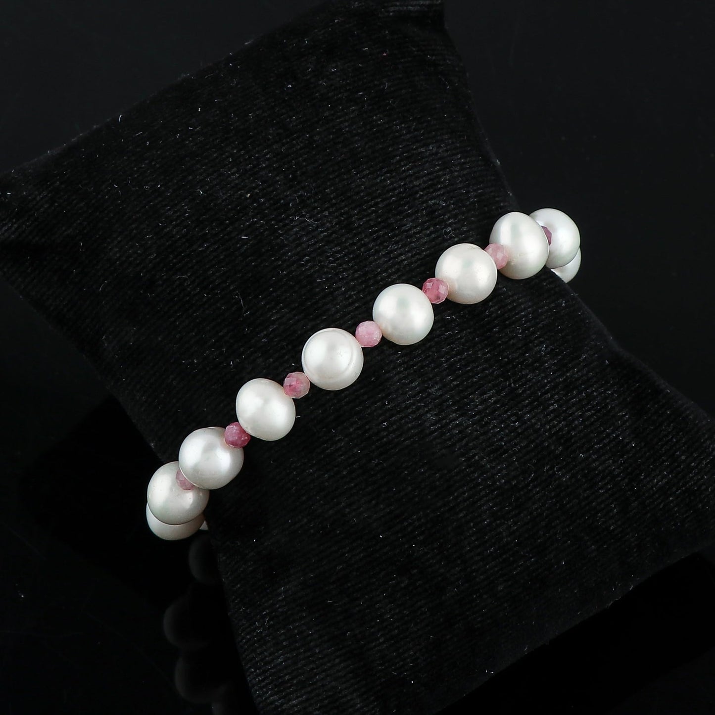 CRYSTALIS Natural Pink-Tourmaline And Freshwater Pearl Beaded Bracelet, Elegant Beads Crystal, Chakra Bracelet, Healing Bracelet, Gemstone Jewelry, 925 Sterling Silver Slider 10 inch