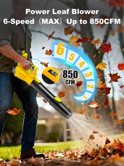 Leaf Blower Cordless, 21V Powerful Electric Blower with 2*4.0Ah Batteries & 1*Fast Charger, 6 Speed Modes, Handheld Lightweight Leaf Blowers for Lawn/Patio/Dust/Leaves, Gift Goggles & Earplugs-Yellow