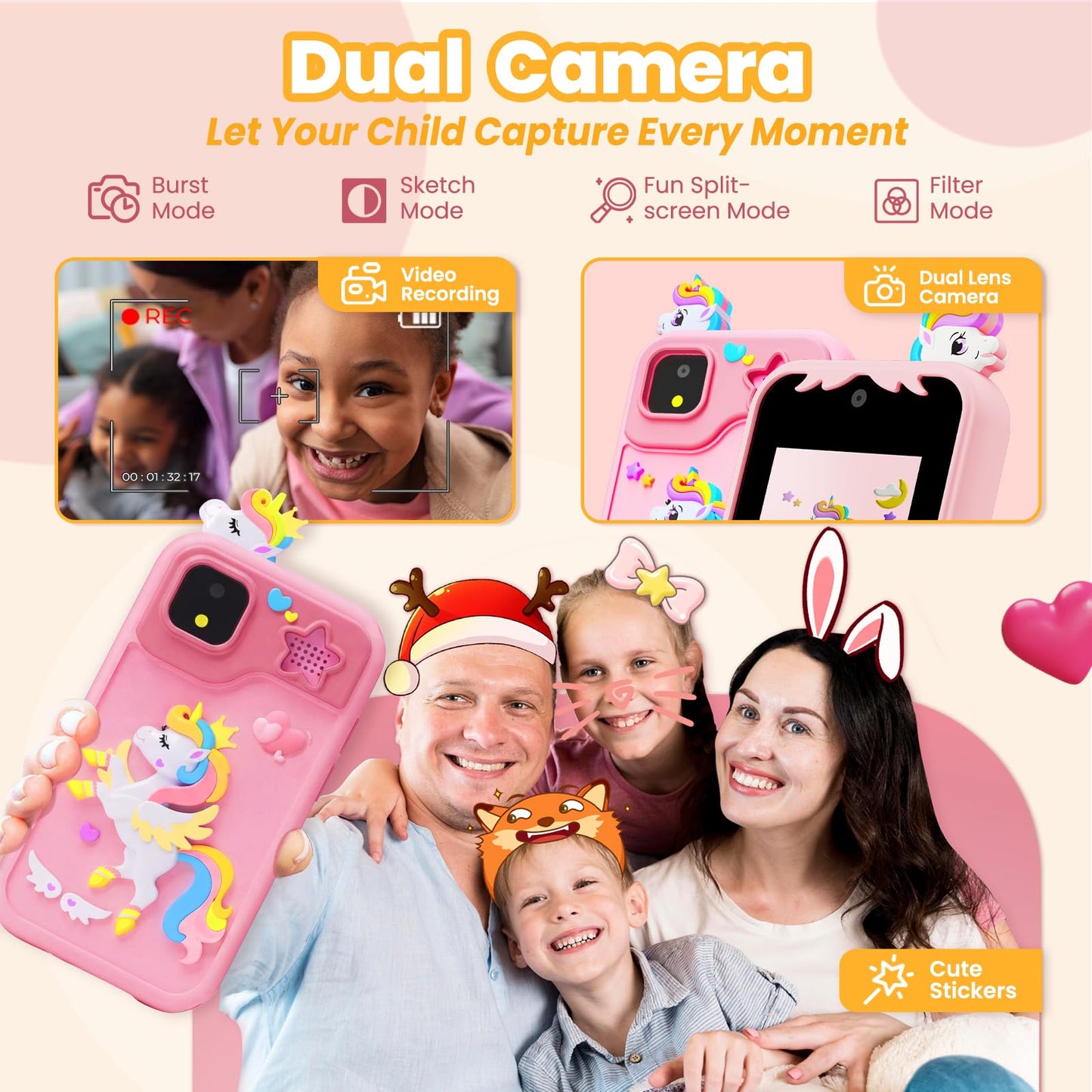 Kids Phone for Girl Toys, Christmas Birthday Gifts for Age 3-10 Year Old Girls Boys Toys, Kids Toddler Smart Phone, Detective Educational Learning Toys with 2.8" Touchscreen, Music Video Game (Pink)